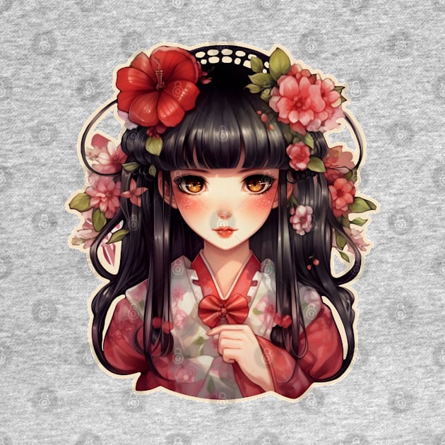 Anime girl pink flowers by beangeerie